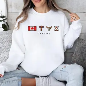 Embroidered Canada Crewneck Sweatshirt - Minimalist Traveling Nation Flag Big Frame Embroidery Hoodie