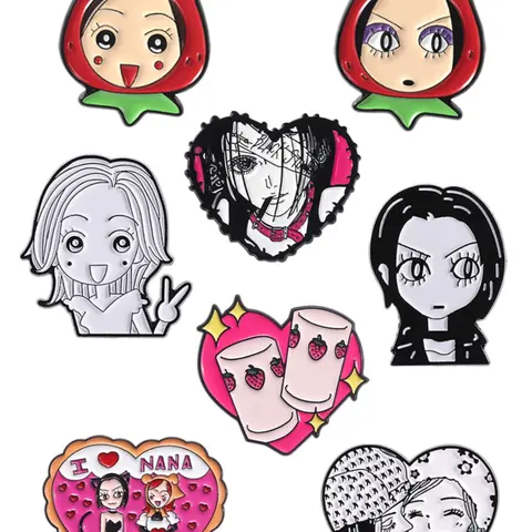 5 Counts/set Cartoon Comics Character Enamel Pins, Collectible Pins, Oosaki Nana and Komatsu Nana Strawberry Headgear Themed Heart, Anime Alloy Brooches, Lapel Backpack Badge, Fashion Jewelry Accessories Gifts for Friends