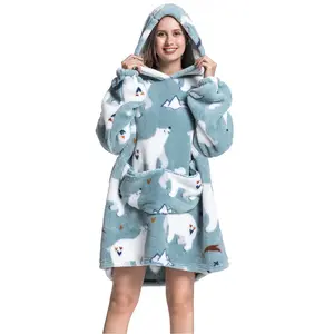 Msrlassn Plus Size Cute Cartoon Pattern Hooded Blanket for Women Men Kids, 1Pcs Oversized Wearable Hooded Nightwear Loungewear Womenswear Sweatshirt Pullover, Warm and Cozy, as Birthday Gifts for Mom Women Girlfriend Men Large Pocket Pajamas