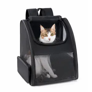 Cat Backpack Carrier for Small Dogs and Cats Fit Up to 15 Lbs,Small Dog Backpack, Expandable & Foldable with 3-Side Mesh Windows, Pet Carrier for Travel & Hiking Friendly，Gray