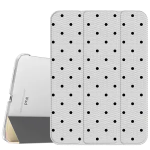 Black Lace Polka Dot Leather Tablet Case with Magnetic Holder, Slim Stand Cover, Soft Translucent Frosted Back, Pencil Slot, Protection Accessories for iPad A16 2025/Air 6/Mini 6, Samsung Galaxy Tab S9