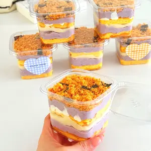 100-Piece Set 12oz Square Cake Boxes with Lids, Ideal for Mousse, Desserts & Baking, Food-Safe Pet Material, Perfect for Kitchen Use, Baking Supplies