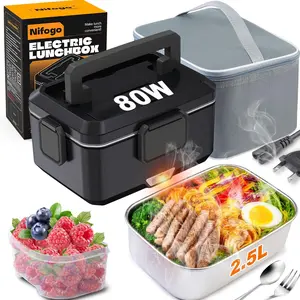 Electric Lunch Box 1.8L Food Heater for Adults, 12V/24V/110V Portable Lunch Warmer Upgraded Heated Lunch Box for Car/Truck/Office with Fork&Spoon and Insulated Carry Bag