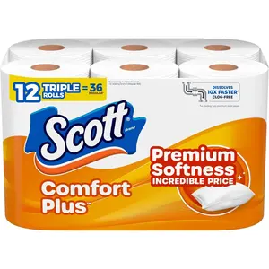 Scott ComfortPlus Toilet Paper 12 Double Rolls (231 Sheets/Roll) – Septic Safe 1-Ply Bathroom Tissue
