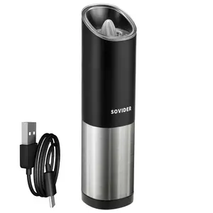 SOVIDER Electric Salt and Pepper Mill Charging and Grinding Bottle Set with Base USB Powered Stainless Steel Finish-TikTokShopBlackFriday