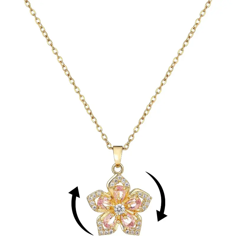 Women's Rotatable Crystal Blossom Gold Flower Fidget Necklace - Adjustable Redbud Spinning Choker, Elegant Design Spinning Flower Design Jewelry, Funny Gift for Women, Fidget Function, Womens Gifts, Crystal Necklaces, Anniversary, Copper, Office‑Date Read