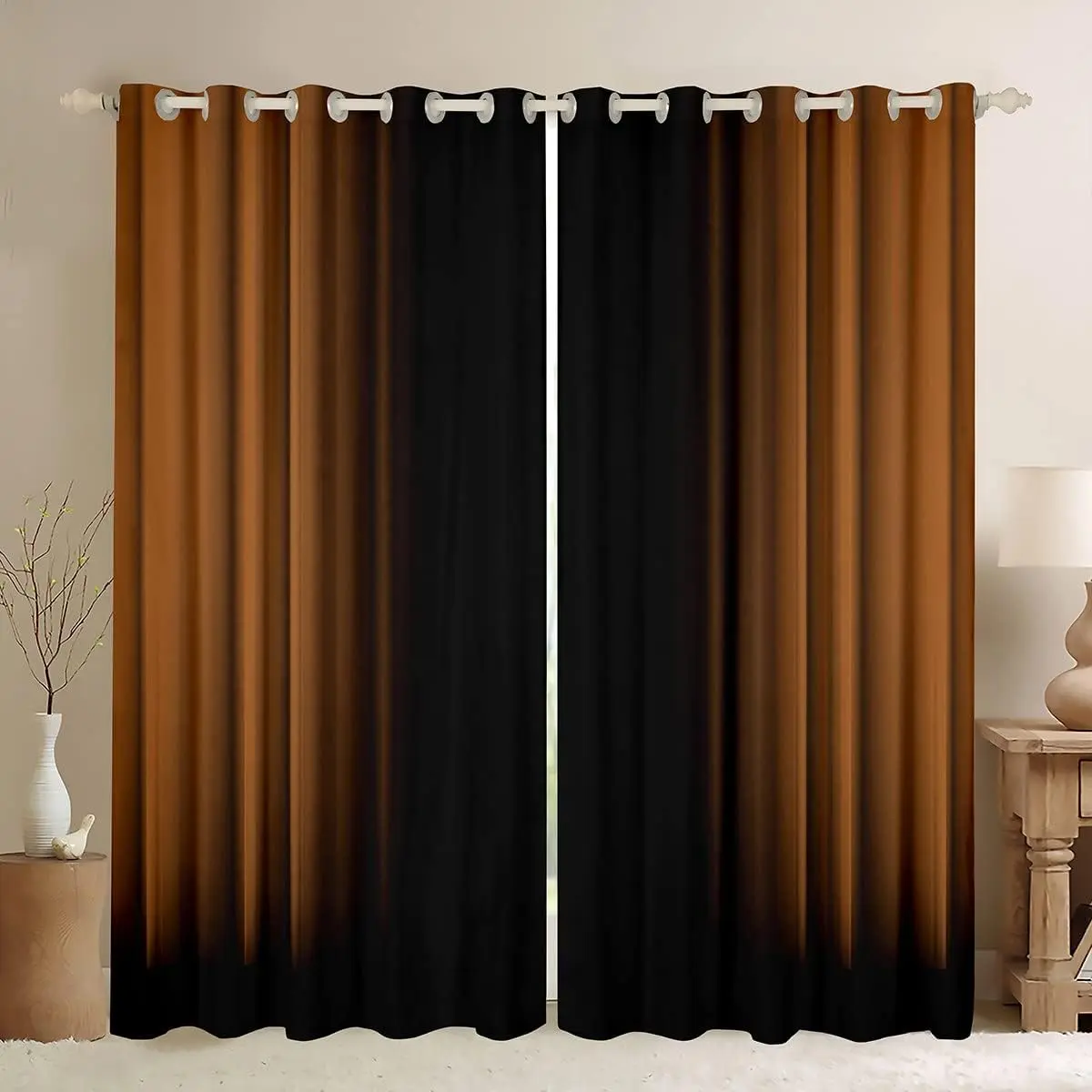 Feelyou Grommet Curtain Panels - Heavy Velvet Abstract Ombre Brown Window Drapes, Darkening, Fade-Resistant Privacy Treatments, Machine-Washable for Bedroom, Living Room Decor