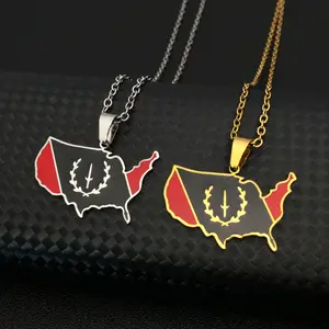 Creative African American stainless steel pendant necklace, decorated with the African American flag and a map of the United States, American black flag pendant necklace.