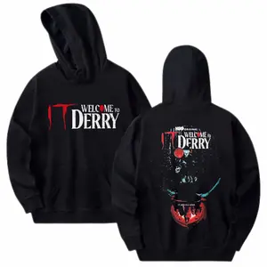 Welcome To Derry Hoodie – Horror Graphic Hoodie Featuring Creepy Pennywise Inspired Design, Perfect for Halloween and Stephen King Fans, 2 Sides. Classic Fabric Crewneck Sweatshirt