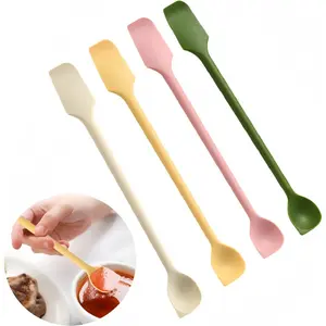 4 Pcs Mini Double Headed Silicone Spatulas Set, Silicone Jar Scraper Reusable Stirring Spoon for Kitchen Cosmetics Jam Lotion Narrow Thin Bottles