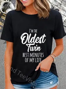 100% Cotton Twins Shirt Funny Matching Birthday Sibling Oldest Twin T-Shirt