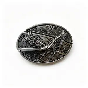 Vintage Silver Flying Eagle Belt Buckle, Western Cowboy Style Oval Belt Buckle for Men, Retro Engraved Pattern Alloy Belt Buckle for Casual Jeans & Rodeo Durable Alloy Statement Buckle for Men Engraved Oval Alloy Belt Buckle with Majestic Flying Eagle