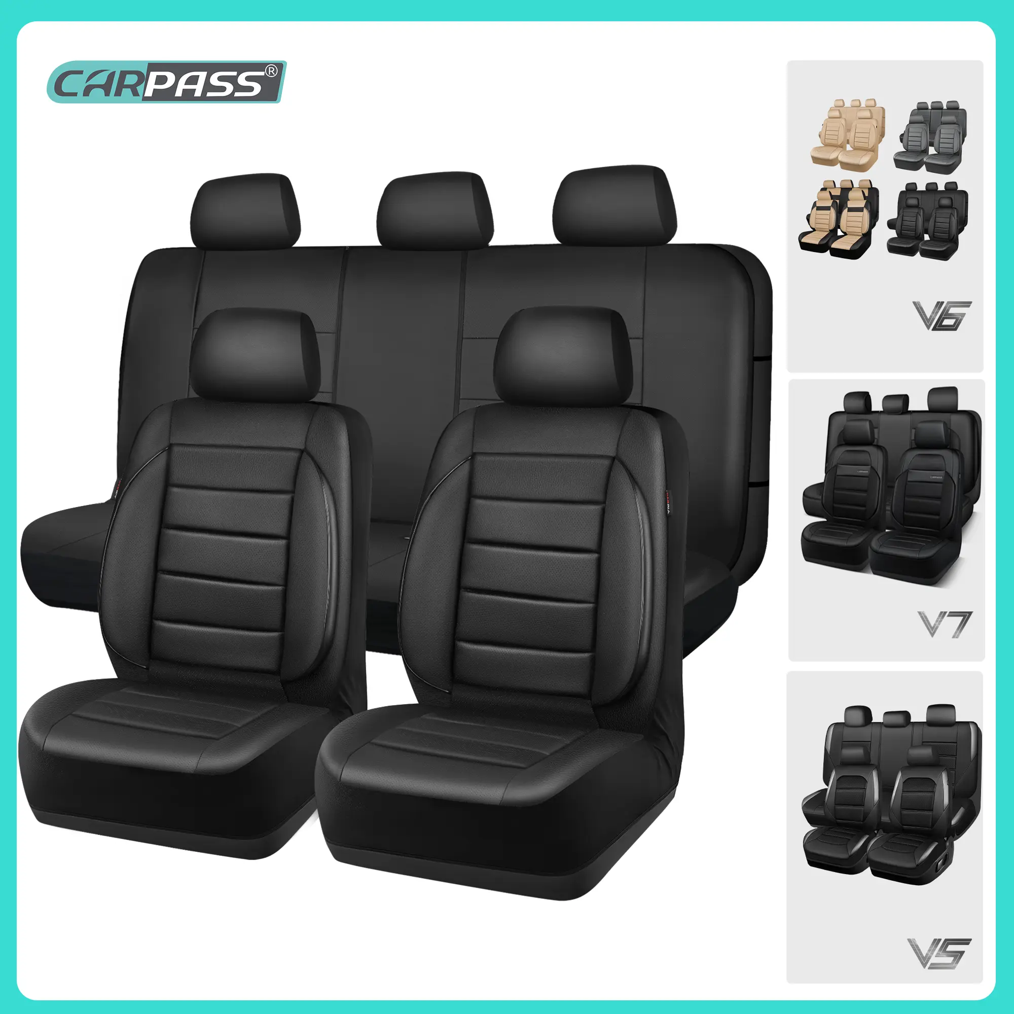 CAR PASS Leather Car Seat Covers Full Set Universal waterproof, 3D Foam Support  Universal Fit for Trucks Vans SUVs Sedans Automotive ，Airbag Compatible