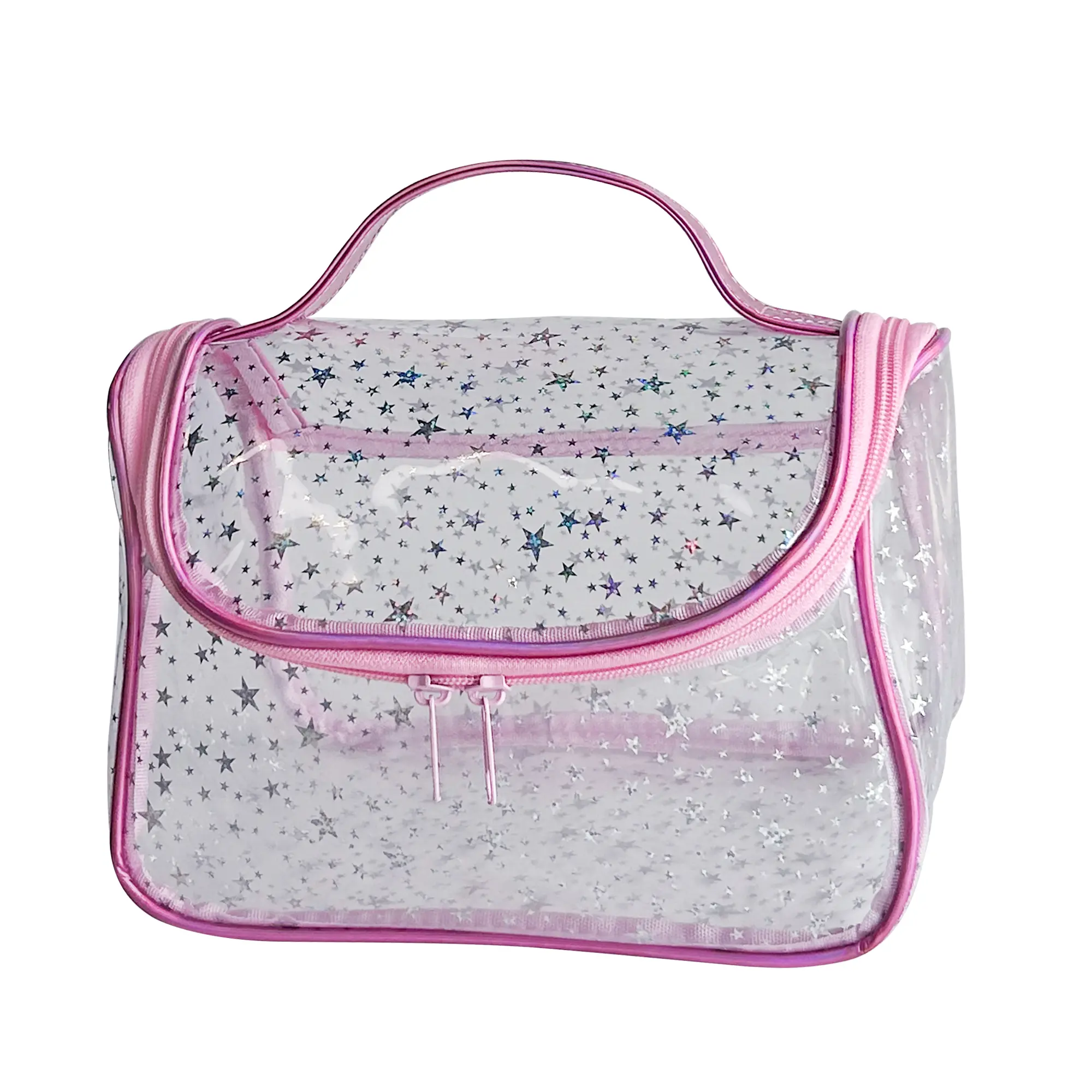 Heavy Duty Clear Travel Makeup Bag, 9.05 x 5.9 x 5.51 inches, Transparent Waterproof Toiletry Organizer with Handle PVC Cosmetic Wash Bath Storage Bag