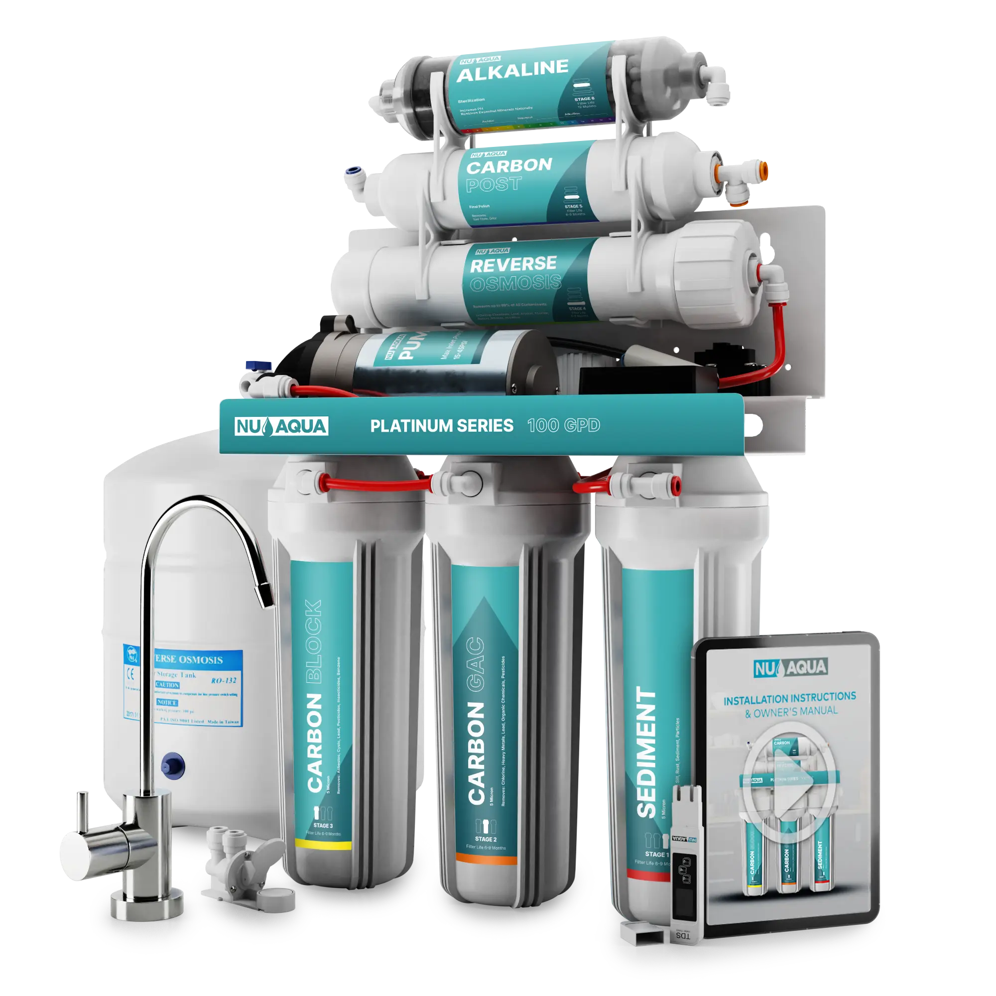NU Aqua Platinum Series 6 Stage Alkaline 100GPD RO System with Booster Pump - Special Offer
