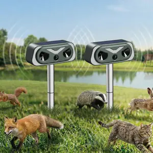 2026 Solar Ultrasonic Animal Repeller Outdoor with Flashing Lights & Motion Sensor Animal Deterrent Devices for Deer, Cat, Squirrel, Raccoon, Rabbit, Fox, Skunk Repellent for Yard Garden