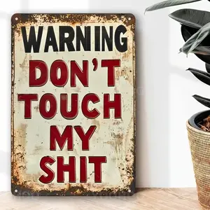 Vintage Style Metal Wall Decor Sign, Warning Please Don't Touch My Stuff!, Home Office Hallway Decoration, Retro Design, Single Piece, Desk Wall Sign, Novelty Decor, Wall Art Sign
