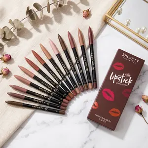 Waterproof 90s Ombre Lip Kit! 12Pcs Matte Lip Liner Set Long Lasting Smudge-Proof Pencils，10-Sec Lip Hack Kit: 12Pcs Velvet Matte Lip Liners Longwear Waterproof Brown & Nude