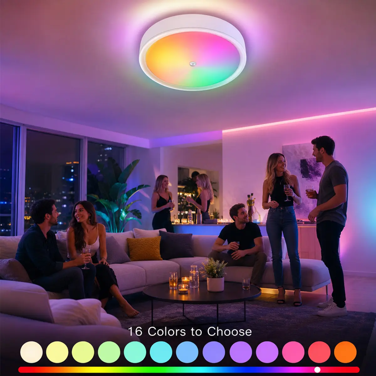 Shower Lights IP65 Waterproof, Motion Sensor Ceiling Light, Rechargeable Closet Light with 10000mAh Battery, LED Shower Lamp for Bathroom, Cordless Ceiling Lamp with RGB Colors, Remote Control,Christmas party, festive lighting