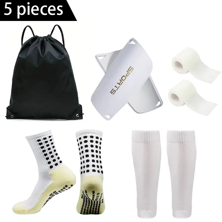 Lpxpass 5-Piece Soccer Training Gear Set with Shin Guards Socks Bandages & Carry Bag Essential Football Equipment for Practice Match Performance