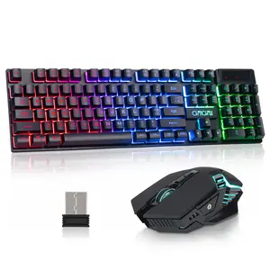 CHONCHOW Wireless Gaming Keyboard and Mouse Combo, LED Backlit Ergonomic Mechanical Feeling Keyboard, Rechargeable 2500mAh Battery, Anti-ghosting Keyboards 7D 3600DPI Mice