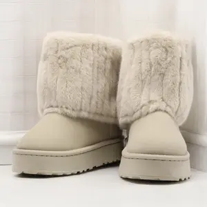 Women's Mid - Calf Fluffy Winter Snow Boots Thermal Lined Warmth Indoor Outdoor Anti-Slip Shoes