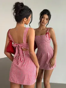 Y2K Plaid Mini Halter Sleeveless Dress, Halter Top Dress, Perfect for Concerts, Party, Women's Graduation Dresses, Back-To-School Clothing, Womenswear