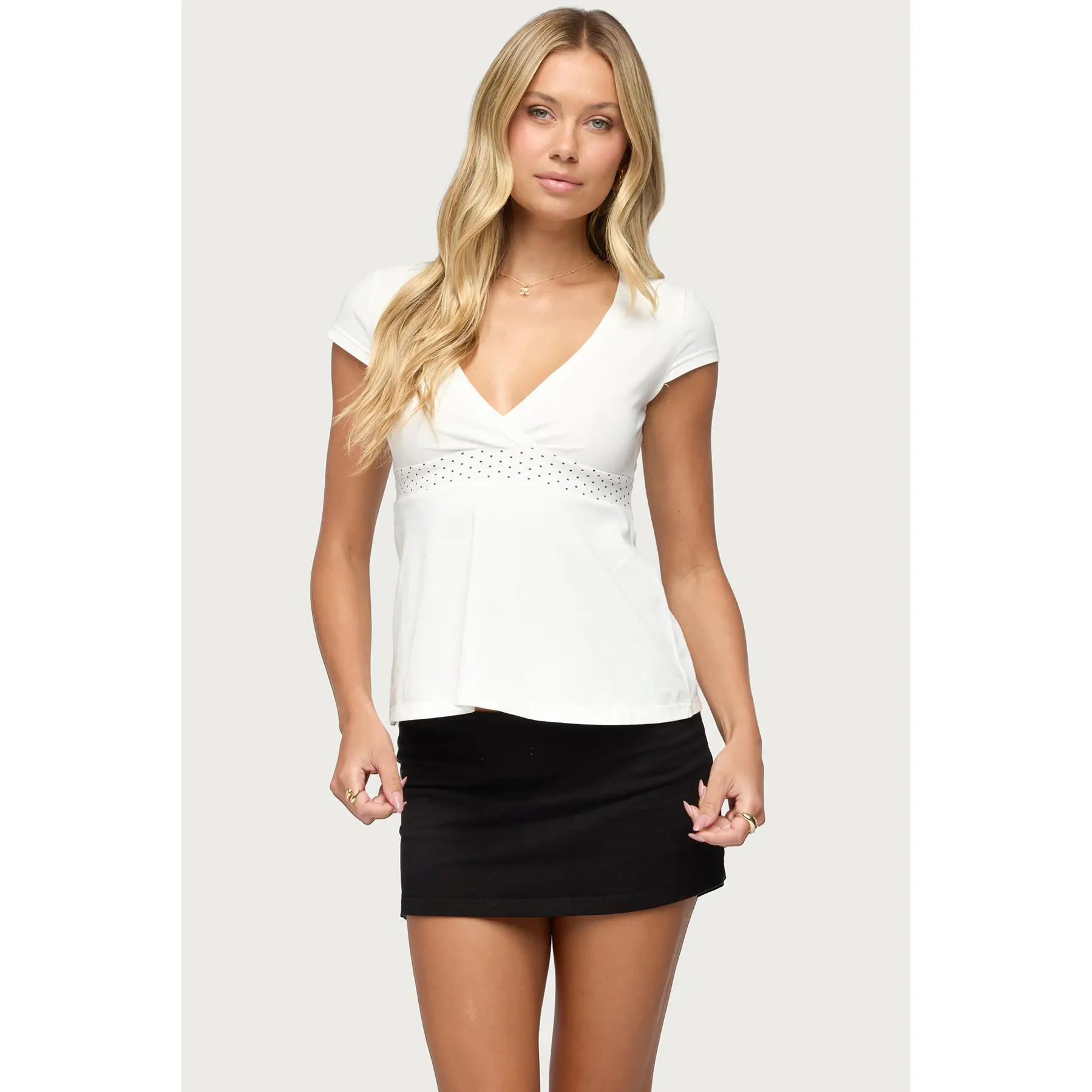 Indygo Polka Dot V Neck Top