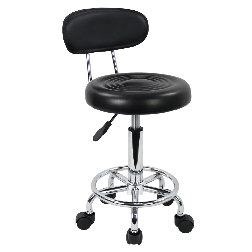 KKTONER Small PU Leather Swivel Stool - Height-Adjustable Seat, Low Back, Rolling Task Chair with Footrest, Quick Setup, 250 lbs Capacity, Modern Furniture for Bars, Office Use (Black)