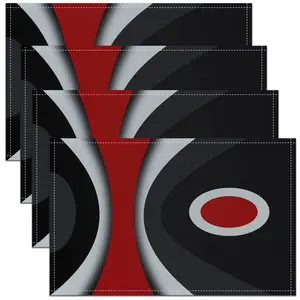Placemats Set of 4,Geometric Strip Lines Place Mats 12x18 Inch,Decorations,Trippy Modern Abstract Art Black Red Table Mats Coasters Tableware Indoor Decorative Printed