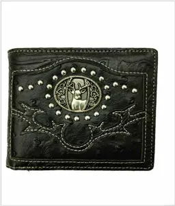 Men’s Western Bifold Wallet Black Checkbook Style with Deer Embossed Design