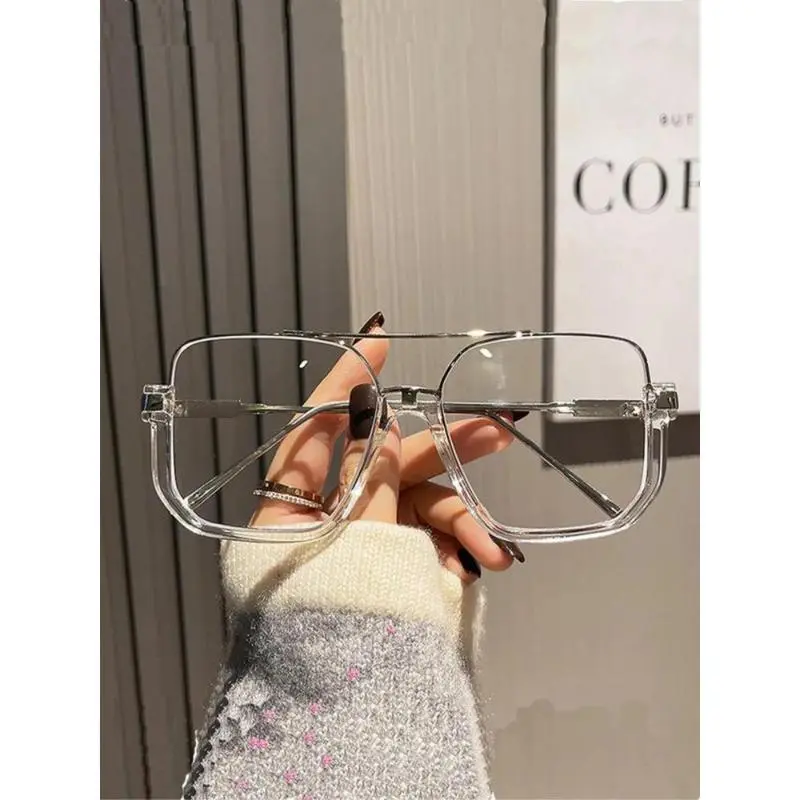Unisex Clear Top Bar Square Frame Eyeglasses - Trendy Frames, Lightweight Fashionable Daily Wear, Anti-Glare UV Protection Lens (UV400), Comfortable Eyewear for Work, Study, Vintage Outdoor Use