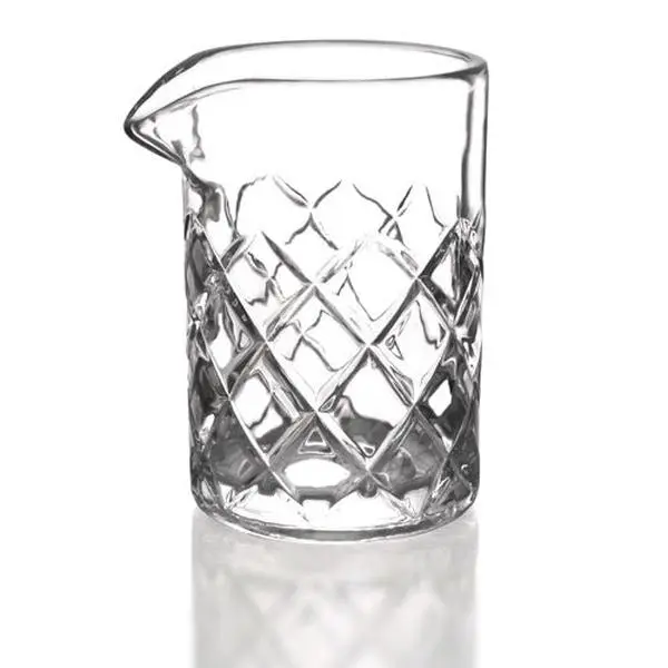 BarConic® Classic Geometric Diamond Cut Thick Glasses - 13 oz Heavy Weight Cocktail Mixing Glass with Large Spout Easy-Pouring Pourer for Drink Mixing & Stirring, 13 Ounce