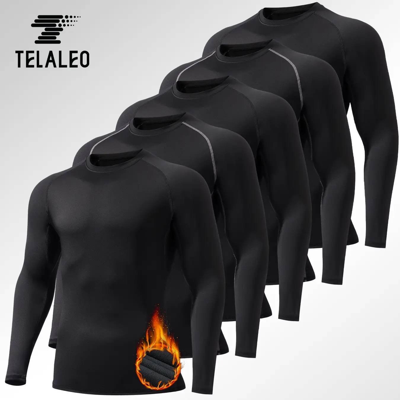 TELALEO 5 value pack Men's Thermal Compression Shirt Fleece Lined Long Sleeve Athletic Base Layer Cold Weather Gear Workout Top Outdoor Clothing Sport Exercise Menswear  Beige Biker Crewneck Plain christmas gifts dealsforyoudays outdoorfun