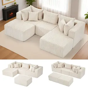 Winzoo 104" Cloud Sectional Couch with L-Shape Chaise,Modular Sectional Sofa with Deep Seat Reversible Ottoman, 4 Seat Couches for Living Room Bedroom
