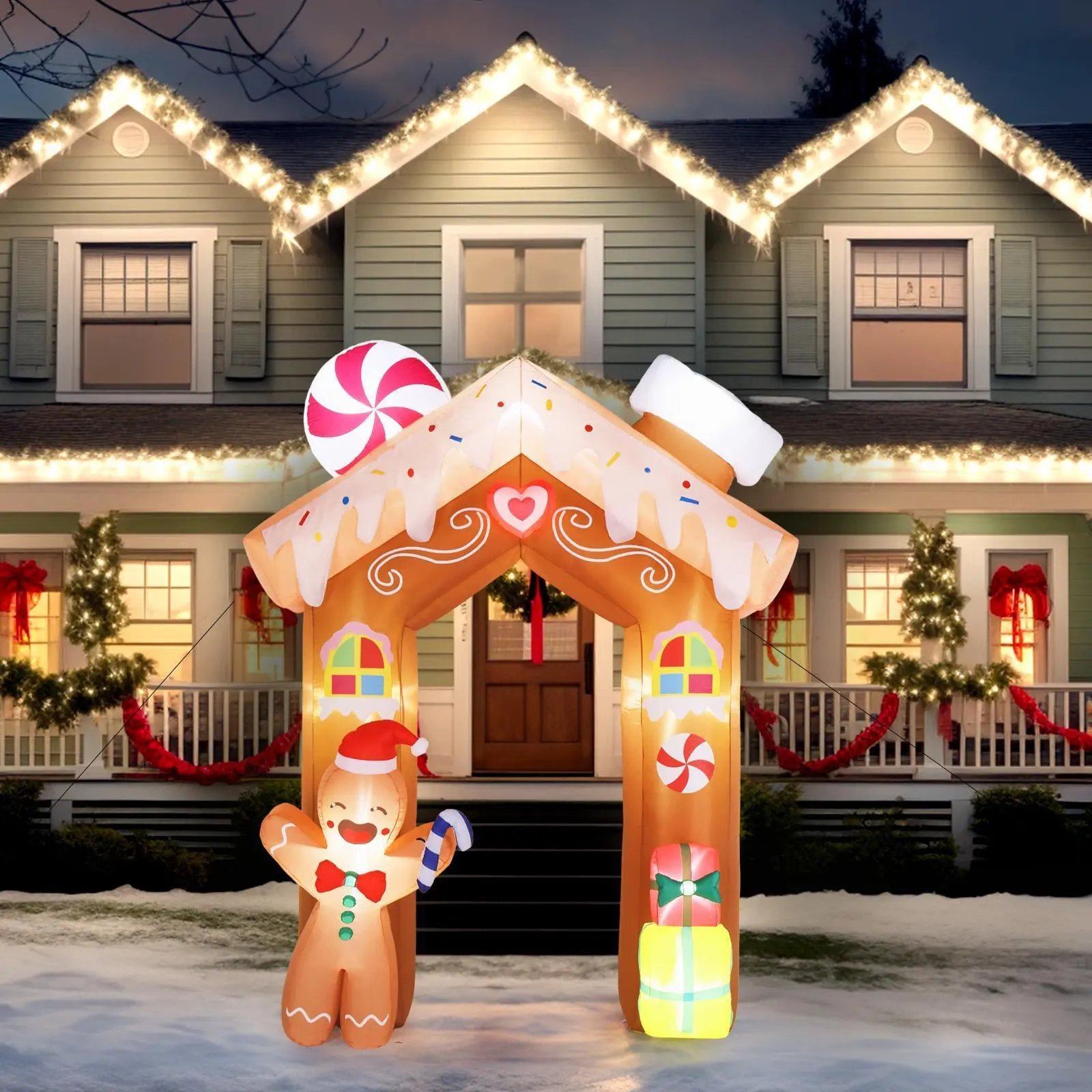 8ft Gingerbread Man Arch Drawstring Bag - 9 LED Warm Lights Holiday Garden Arch Decoration, Cute Festive Decor for Outdoor Festive Displays, Event Spaces, Party Lighting Decoration