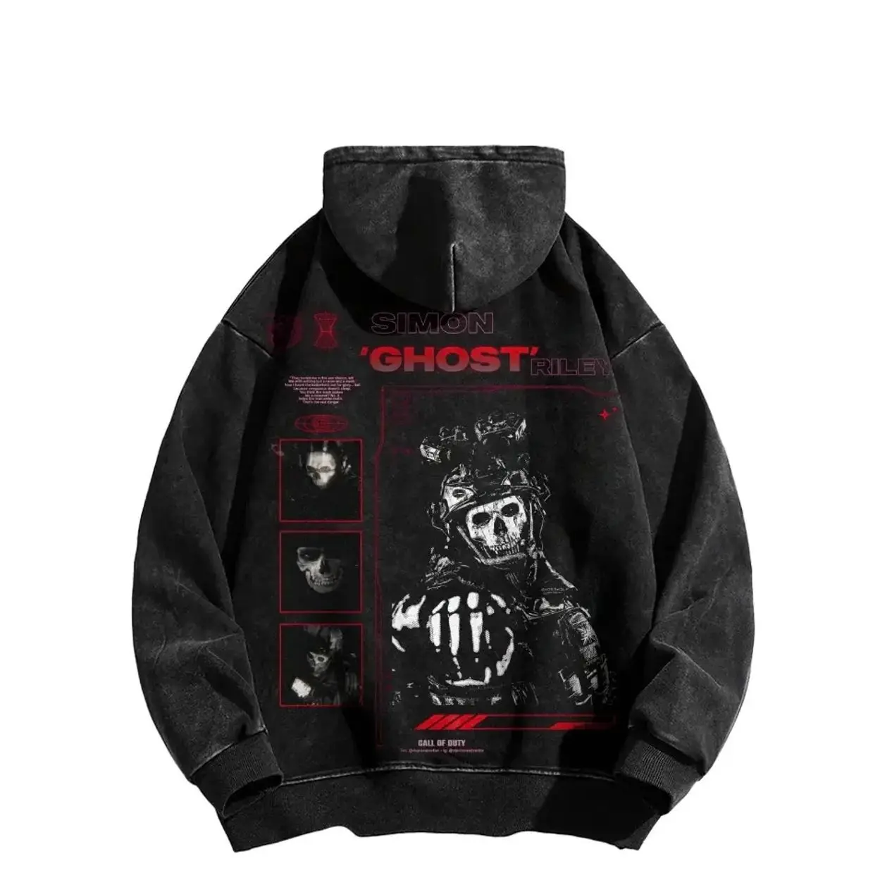 Superstyle Acid wash hoodie Simon "Ghost" Riley Skull Mask Warrior COD: Modern Warfare II Edition Long Sleeve Cotton Unisex Vintage Gym fit man retro fashion, Oversize Shirt, Vintage Outfit, y2k Style, Gift for fan 76A