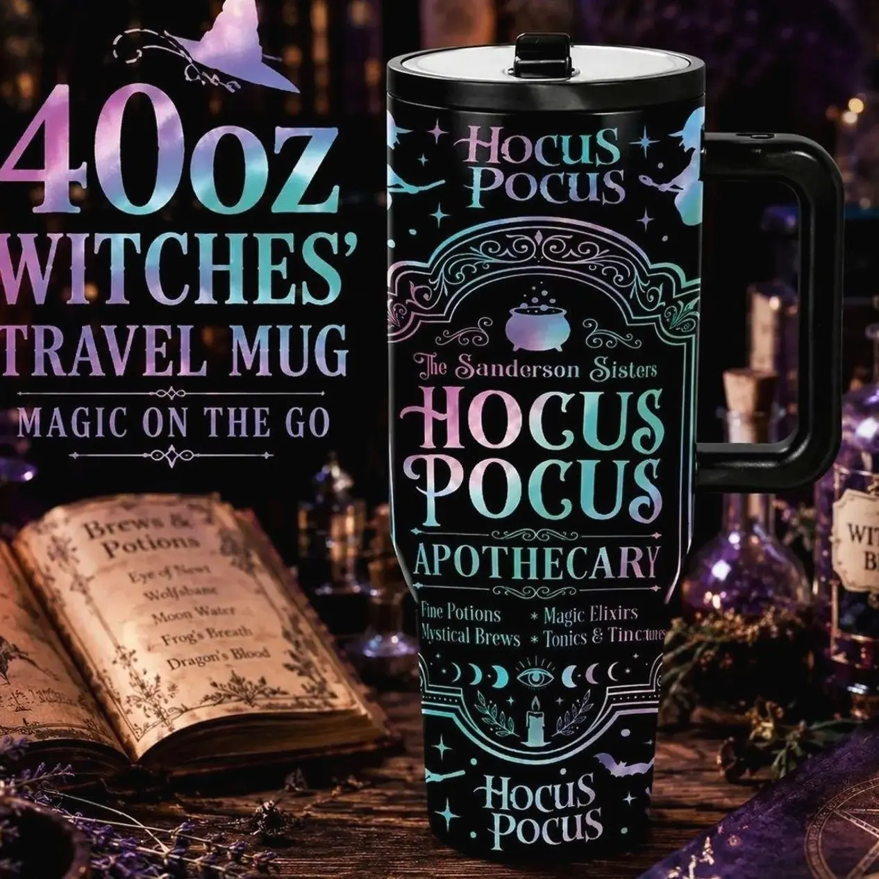 Witch Apothecary Insulated Tumbler, Double Wall, Leak-Proof, Portable, Keeps Hot for 12hrs, Keeps Cold for 24hrs, Perfect for Daily Use, Office, Travel, Durable, Ideal Gift for Witchy Style Fans, Friends, Holidays