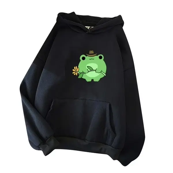 Kawaii Frog Graphic Hoodie for Teen Girls, Cute Animal Fun Print Pullover Sweatshirt with Long Sleeves and Pocket, Cute Animal Sweatshirt, Funny Sweatshirt
