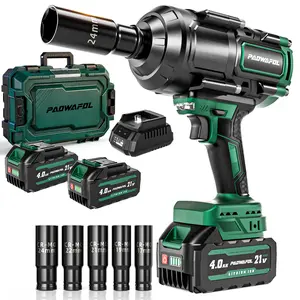 PAOWAFOL 1200N.m(900ft-lbs) Cordless Impact Wrench, High Torque 1/2" Impact Gun with 2* 21V 4.0AH Battery, Fast Charger, 5 Sockets & Storage Case, Brushless Pistola De Impacto for Home Car Truck Tires