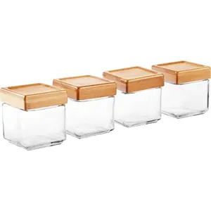 Anchor Hocking 1-Quart Stackable Jars with Bamboo Lids Set of 4 Clear Glass USA Made Storage Containers for Cereal