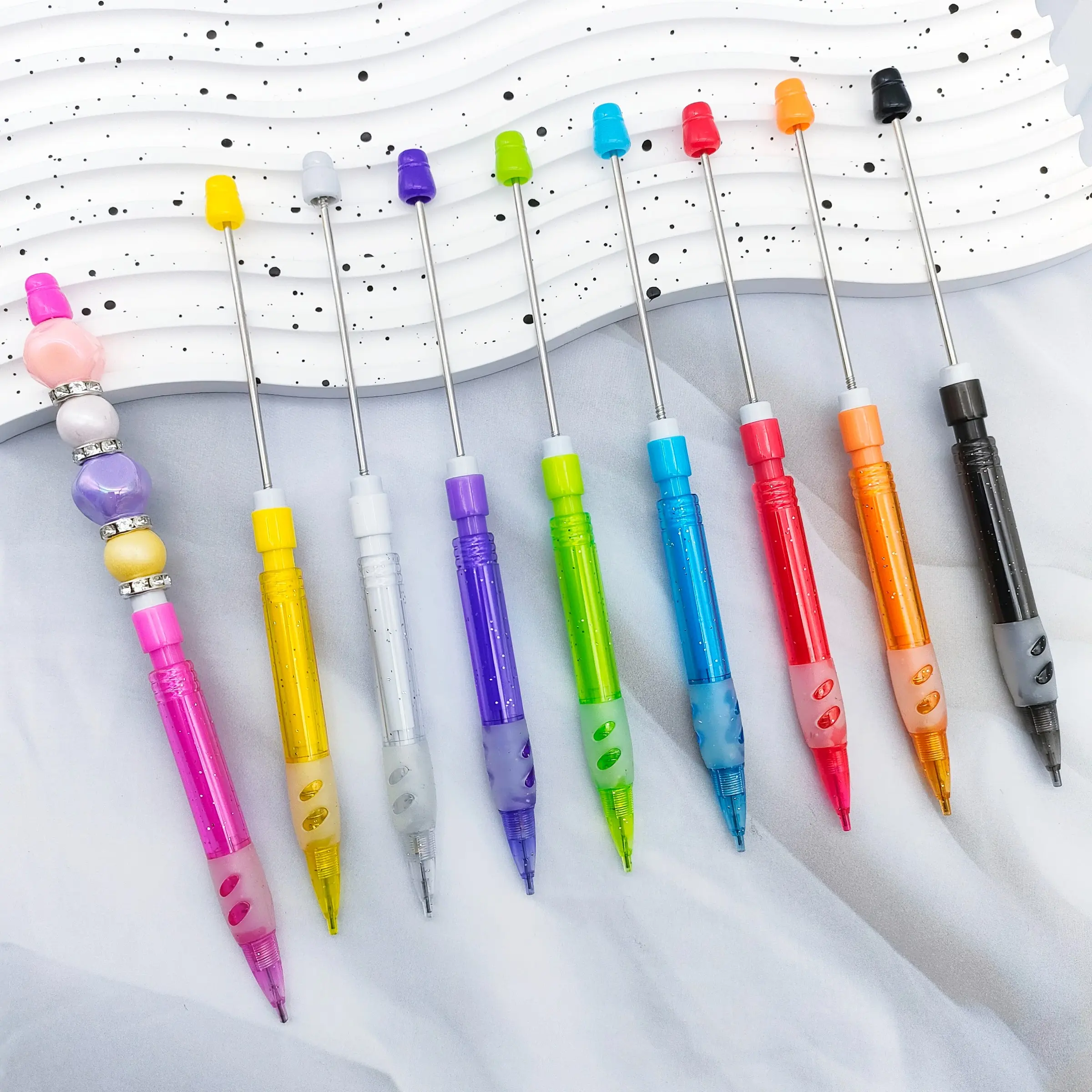 Cute Plastic Beaded Automatic Pencils, 16pcs/9pcs, Student Learning Office Writing Sketching Pencils, Drawing Pencils, Handmade Beading Kit, Art Mechanical Pencil