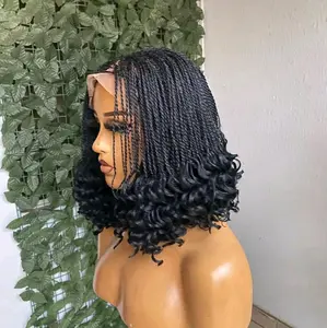 Black Curly Wig with Braided Design for Women