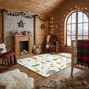 Extra-large double-sided play mat, 200x 180cm, made of XPE foam, with a non-slip bottom, easy to fold, providing ultimate convenience for playrooms and other spaces
