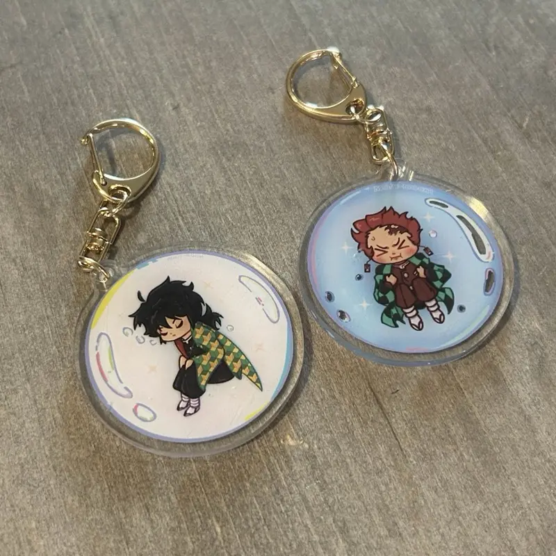 Demon Slayer Bubble Charms Tanjiro & Giyu Keychains Featuring Anime Characters in Adorable Designs