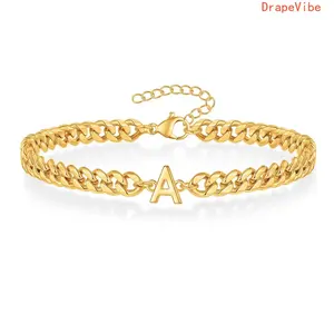 Stainless Steel 26 Initials Cuban Chain Bracelet Non-Fading Couple Jewelry For Men