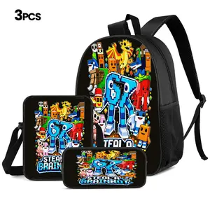 Rainbow Friends Themed 3PCS Backpack Set, Durable 600D Oxford Cloth School Bag with Lunch Box & Pencil Case Combo, Adjustable Breathable Strap, Fits 15in Laptop for Kids Teens School Travel Outdoor