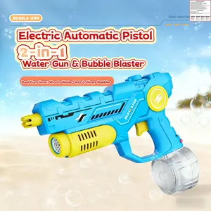 Dual-Function Electric Water Gun Bubble Machine (blue) Upgraded Electric Water Gun for Adults Kids Bubble Blaster Gun , Powerful Automatic Squirt Gun with Light,Automatic Bubble Blower Water Blaster Pistol Outdoor Summer Toys for Pool Beach Party