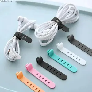 2026 6PCS Silicone Cable Ties – Reusable Wire Organizer Clips, Random Color Cord Management Straps for Charger, Earphones & USB Cables, Desk Office Home Cable Organizer Kit
