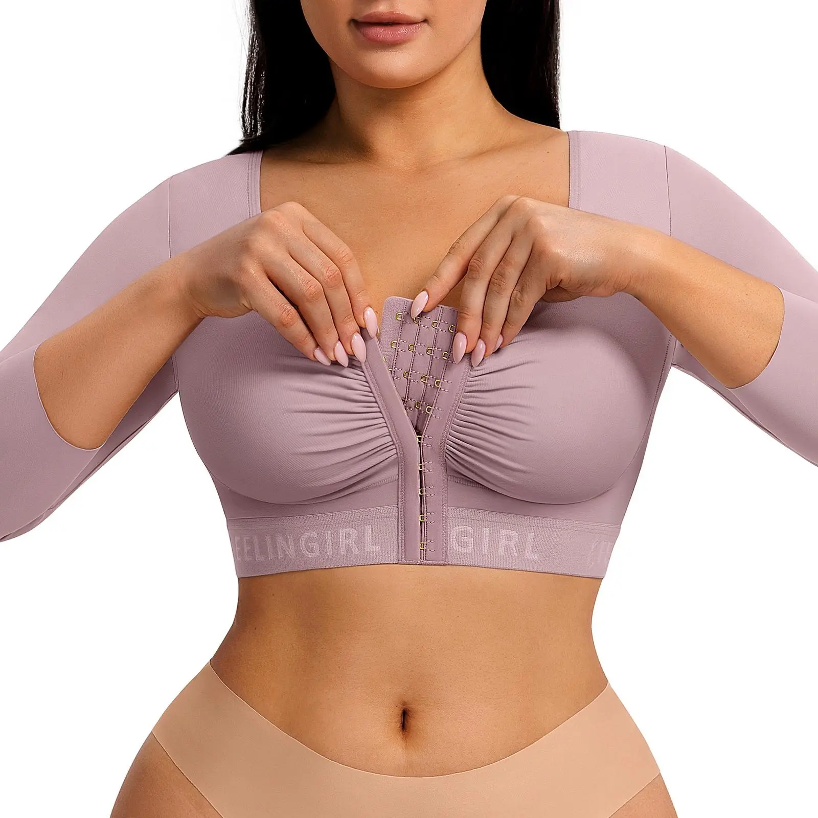 FeelinGirl FeelCare Upper Arm Shaper for Women Compression Sleeves Slimming Arm Front Closure Bra Shapewear Tops
